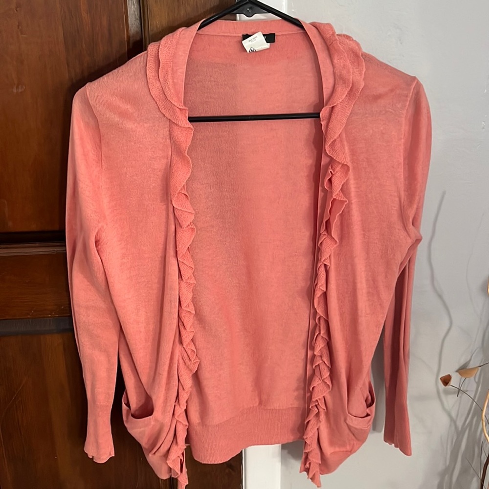 J. Crew coral ruffle cardigan size small